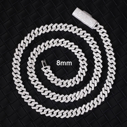 Hip Hop Jewelry 2rows 8mm 10mm 12mm 13mm 14mm 15mm VVS Moissanite Diamond Cuban Link Chain 925 Silver Moissanite Necklace