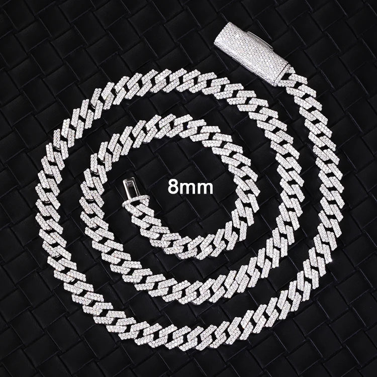 Hip Hop Jewelry 2rows 8mm 10mm 12mm 13mm 14mm 15mm VVS Moissanite Diamond Cuban Link Chain 925 Silver Moissanite Necklace