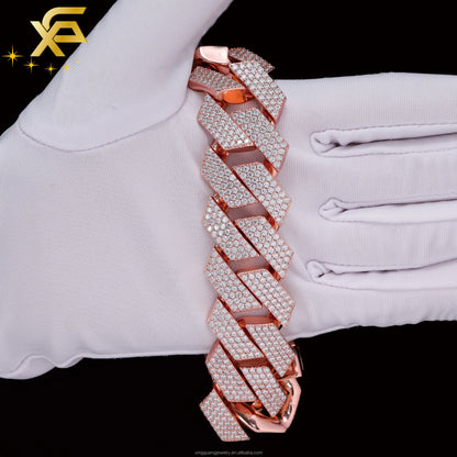 RTS 925 Sterling Silver Gold Plated Moissanite Cuban Chain Hip Hop Jewelry 20MM 22MM Wide Vvs Moissanite Cuban Link Chain