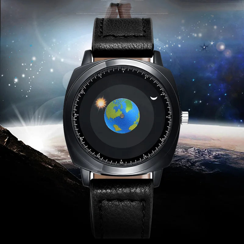 ADDIES Fashion Personality Creative Rotation Earth Watch Silicone Leather Quartz Sport Watches