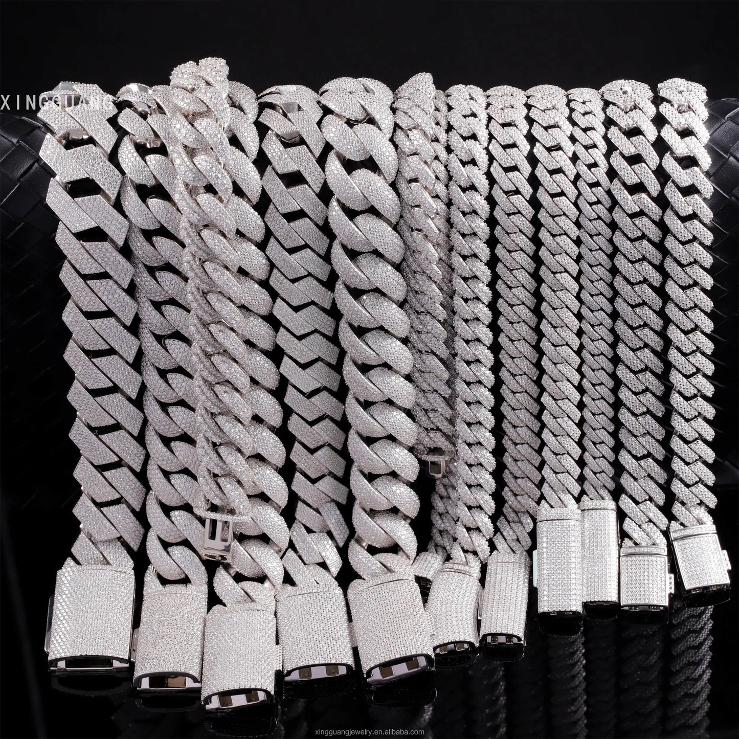 Hip Hop Jewelry 2rows 8mm 10mm 12mm 13mm 14mm 15mm VVS Moissanite Diamond Cuban Link Chain 925 Silver Moissanite Necklace