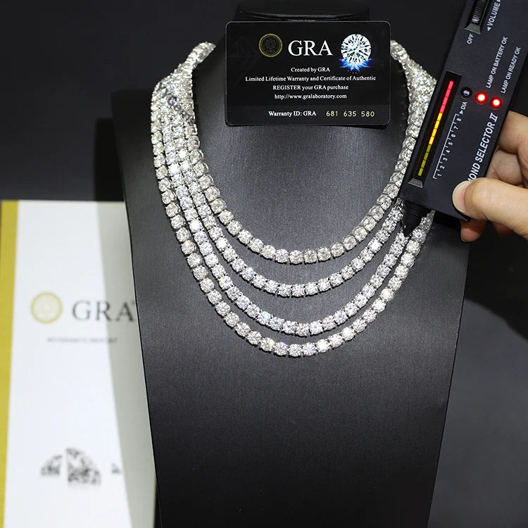Fashion Hip Hop Jewelry 2MM 3MM 4MM 5MM Width Gold Plated Bling VVS Round Moissanite Tennis Chain