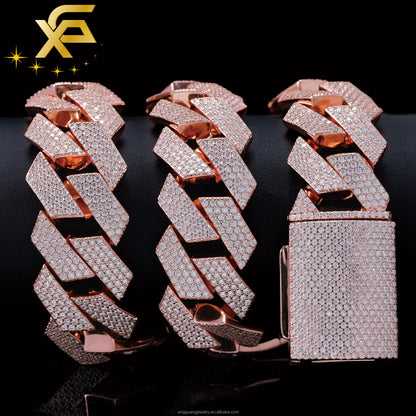 RTS 925 Sterling Silver Gold Plated Moissanite Cuban Chain Hip Hop Jewelry 20MM 22MM Wide Vvs Moissanite Cuban Link Chain
