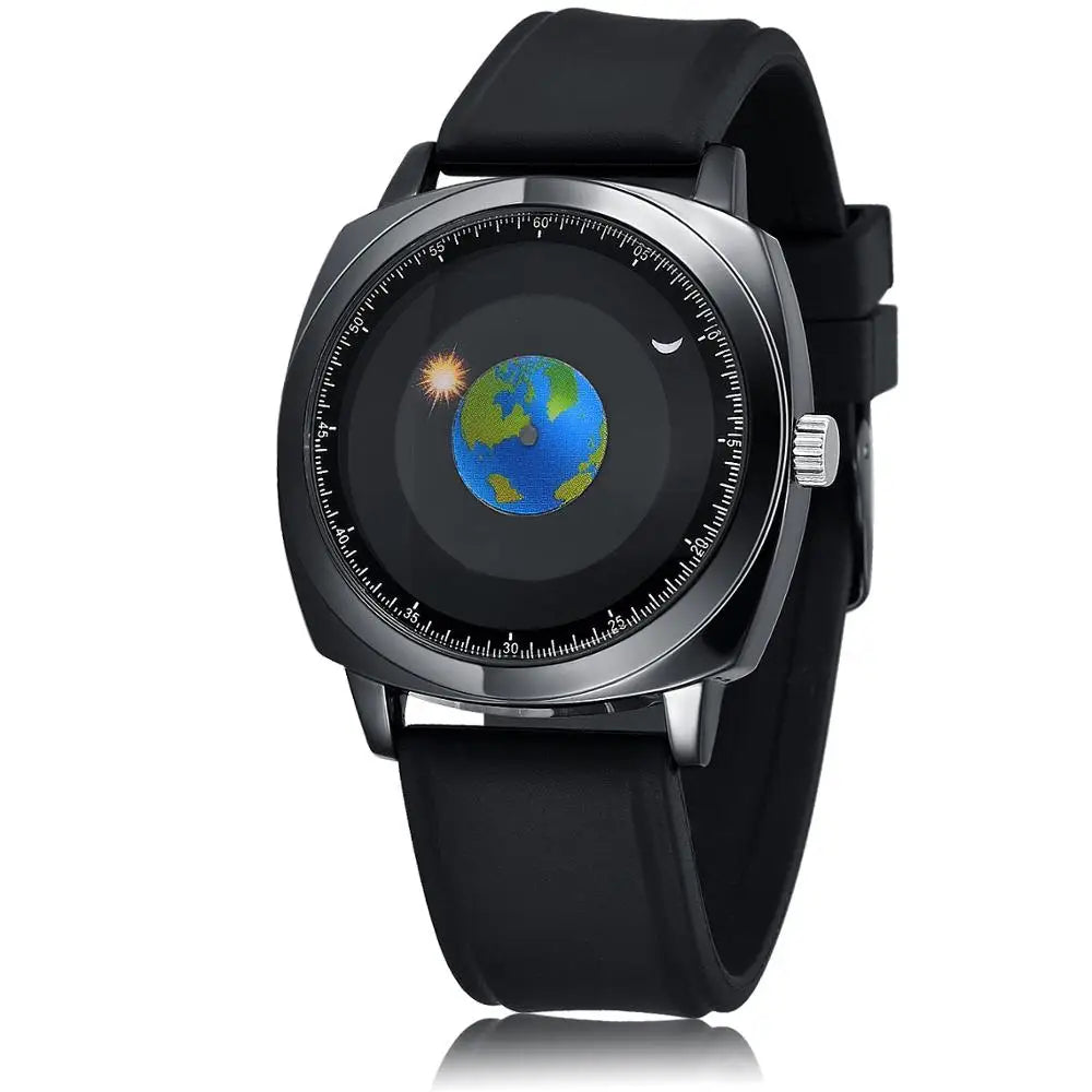 ADDIES Fashion Personality Creative Rotation Earth Watch Silicone Leather Quartz Sport Watches