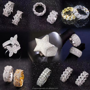 Ready to Ship S925 Sterling Silver Ring 18K Gold Plated Hip Hop Men VVS Moissanite Diamond Ring Factory Price