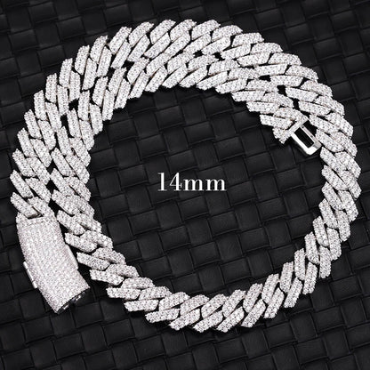 Hip Hop Jewelry 2rows 8mm 10mm 12mm 13mm 14mm 15mm VVS Moissanite Diamond Cuban Link Chain 925 Silver Moissanite Necklace