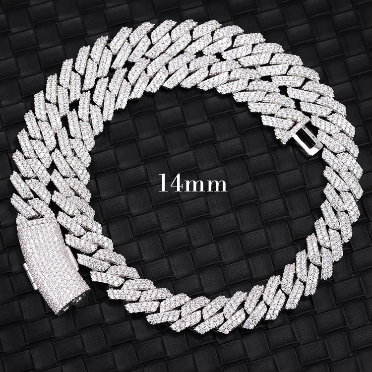 Hip Hop Jewelry 2rows 8mm 10mm 12mm 13mm 14mm 15mm VVS Moissanite Diamond Cuban Link Chain 925 Silver Moissanite Necklace