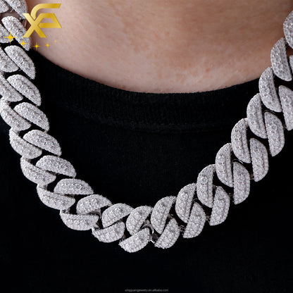 15-20mm Wide VVS Moissanite Diamond Necklace Bracelet 925 Solid Silver Gold Moissanite Cuban Link Chain with GRA Certificate