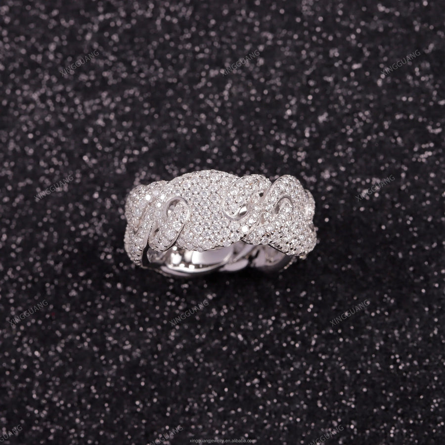 Ready to Ship S925 Sterling Silver Ring 18K Gold Plated Hip Hop Men VVS Moissanite Diamond Ring Factory Price