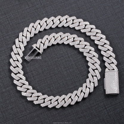 Hip Hop Jewelry 2rows 8mm 10mm 12mm 13mm 14mm 15mm VVS Moissanite Diamond Cuban Link Chain 925 Silver Moissanite Necklace