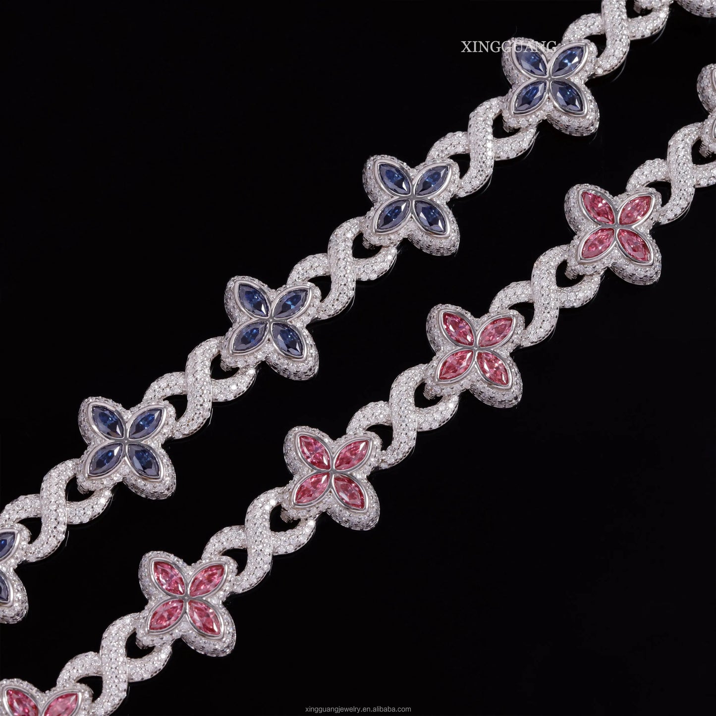 Charm Colorful Marquise Eye Moissanite Four Leaf Clover 925 Silver Cuban Chain Bracelet Mens Women Jewelry Bracelet Bangles