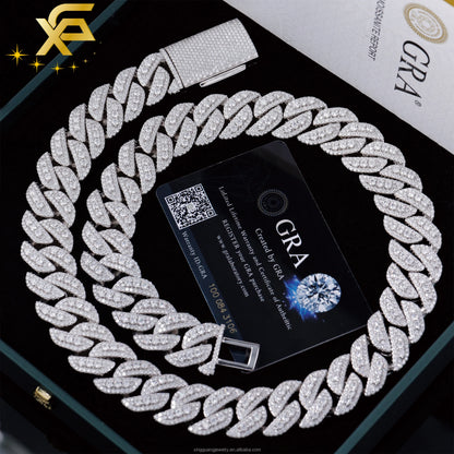 15-20mm Wide VVS Moissanite Diamond Necklace Bracelet 925 Solid Silver Gold Moissanite Cuban Link Chain with GRA Certificate