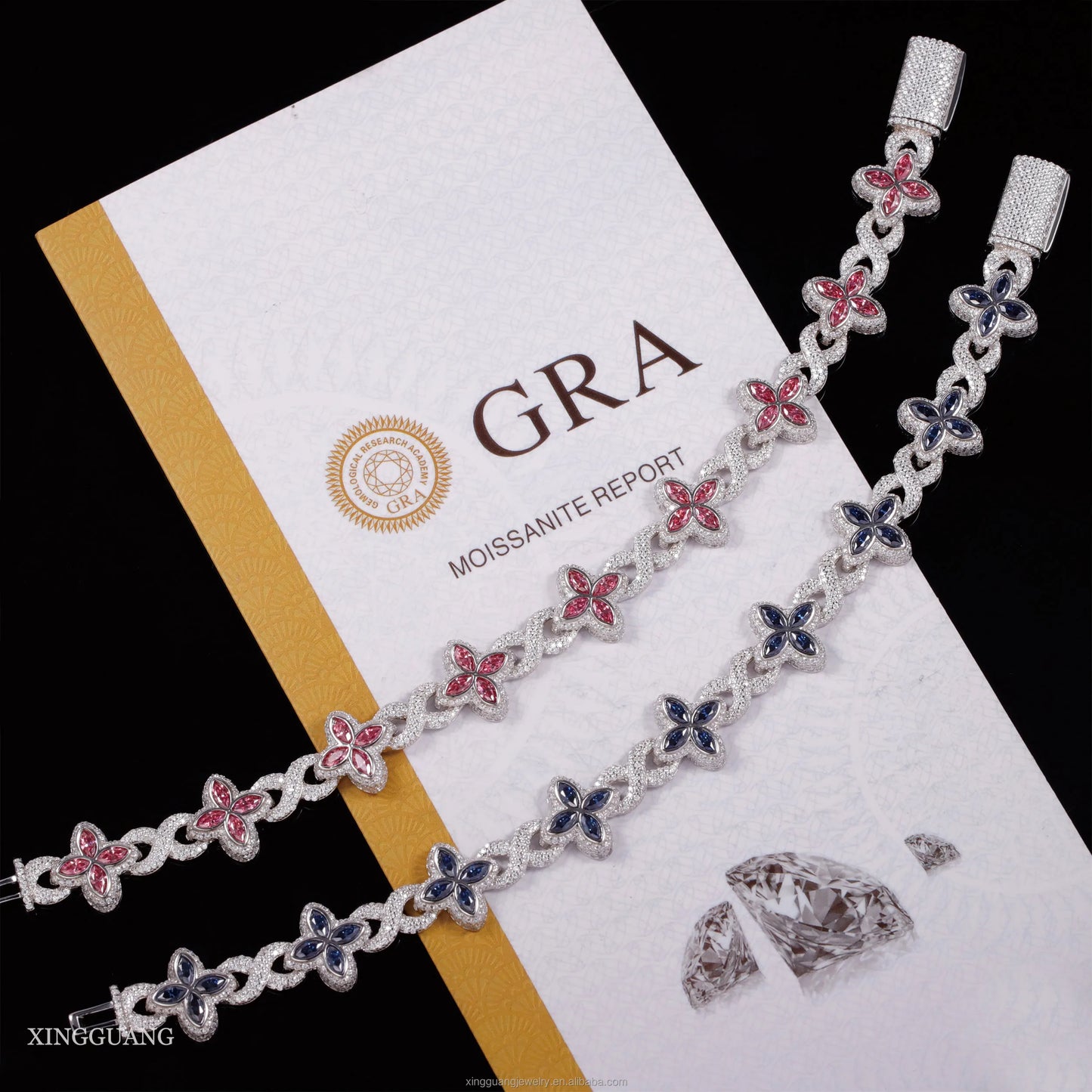Charm Colorful Marquise Eye Moissanite Four Leaf Clover 925 Silver Cuban Chain Bracelet Mens Women Jewelry Bracelet Bangles