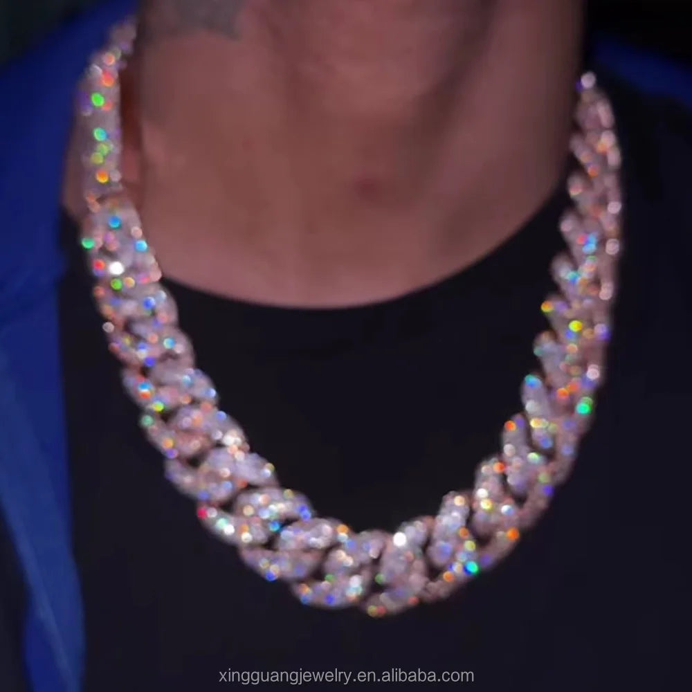 New Arrival Rapper's Hip Hop Jewelry 22mm 925 Sterling Silver 5 Rows VVS Moissanite Iced Out Thick Cuban Link Chain Necklace
