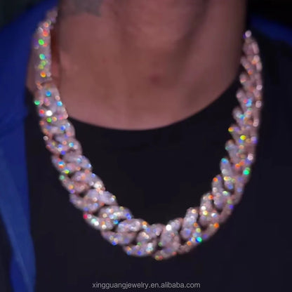 New Arrival Rapper's Hip Hop Jewelry 22mm 925 Sterling Silver 5 Rows VVS Moissanite Iced Out Thick Cuban Link Chain Necklace