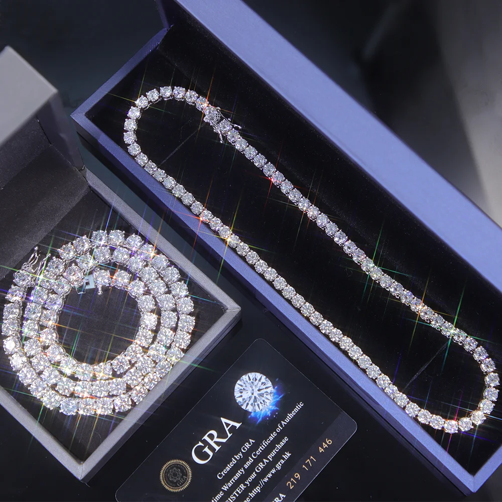 Hot-sale 6.5/5 mm Tennis Diamond Chain Necklace Bracelet S925 Silver VVS Moissanite Tennis Link Fine Jewelry for Men Women