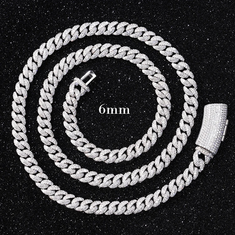 XG Moissanite Curved Cuban Chains Real 925 Silver Plated Gold Iced Out Vvs Moissante Curb Chains Necklaces for Men