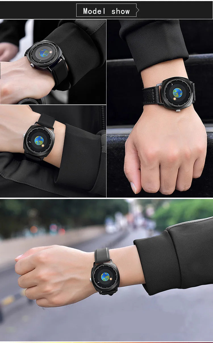 ADDIES Fashion Personality Creative Rotation Earth Watch Silicone Leather Quartz Sport Watches