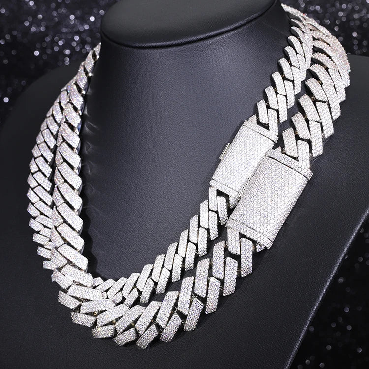 RTS 925 Sterling Silver Gold Plated Moissanite Cuban Chain Hip Hop Jewelry 20MM 22MM Wide Vvs Moissanite Cuban Link Chain