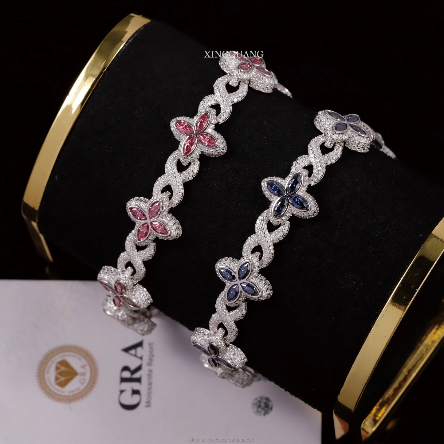 Charm Colorful Marquise Eye Moissanite Four Leaf Clover 925 Silver Cuban Chain Bracelet Mens Women Jewelry Bracelet Bangles