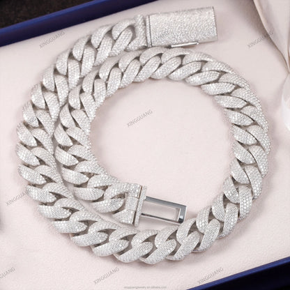 RTS 925 Sterling Silver Gold Plated Moissanite Cuban Chain Hip Hop Jewelry 20MM 22MM Wide Vvs Moissanite Cuban Link Chain