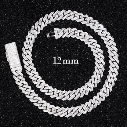 Hip Hop Jewelry 2rows 8mm 10mm 12mm 13mm 14mm 15mm VVS Moissanite Diamond Cuban Link Chain 925 Silver Moissanite Necklace