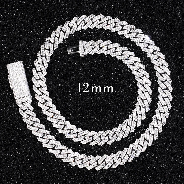 Hip Hop Jewelry 2rows 8mm 10mm 12mm 13mm 14mm 15mm VVS Moissanite Diamond Cuban Link Chain 925 Silver Moissanite Necklace