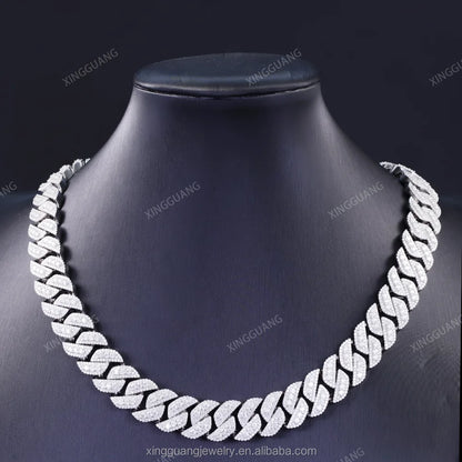 15-20mm Wide VVS Moissanite Diamond Necklace Bracelet 925 Solid Silver Gold Moissanite Cuban Link Chain with GRA Certificate