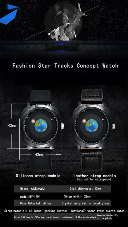 ADDIES Fashion Personality Creative Rotation Earth Watch Silicone Leather Quartz Sport Watches