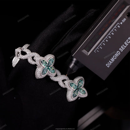 XG Green Marquise Moissanite Bracelets Iced Out Pass Diamond Tester 925 Silver Plated Gold Fine Jewelry Bracelets