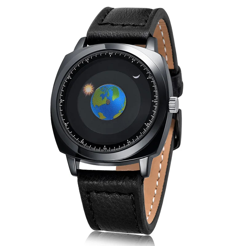 ADDIES Fashion Personality Creative Rotation Earth Watch Silicone Leather Quartz Sport Watches
