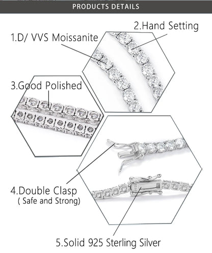 GRA Certificate Hip Hop Style 925 Sterling Silver 3mm VVS1Moissanite Diamond Clover Bracelet Tennis Chain for Men Jewelry