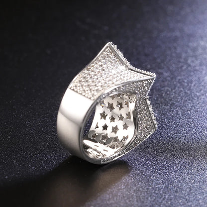 Hiphop Men Women Fine Jewelry 18k Gold Plated 925 Sterling Silver VVS Moissanite Diamond Cross Star Ring Pass Diamond Tester