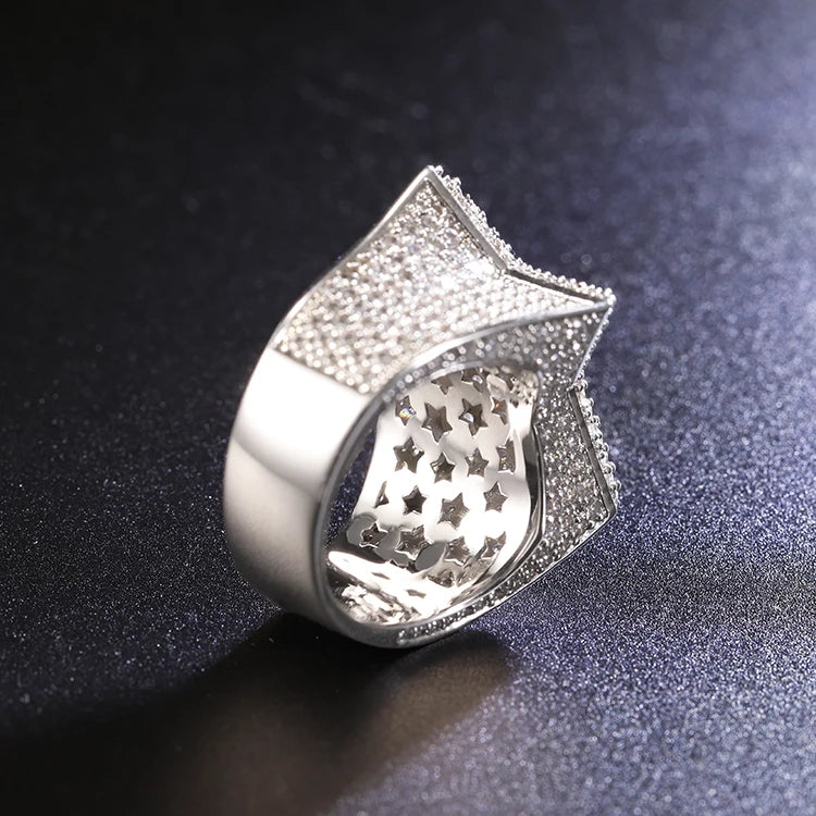 Hiphop Men Women Fine Jewelry 18k Gold Plated 925 Sterling Silver VVS Moissanite Diamond Cross Star Ring Pass Diamond Tester