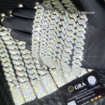 Hip Hop Jewelry 2rows 8mm 10mm 12mm 13mm 14mm 15mm VVS Moissanite Diamond Cuban Link Chain 925 Silver Moissanite Necklace