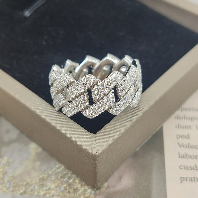 Ready to Ship S925 Sterling Silver Ring 18K Gold Plated Hip Hop Men VVS Moissanite Diamond Ring Factory Price