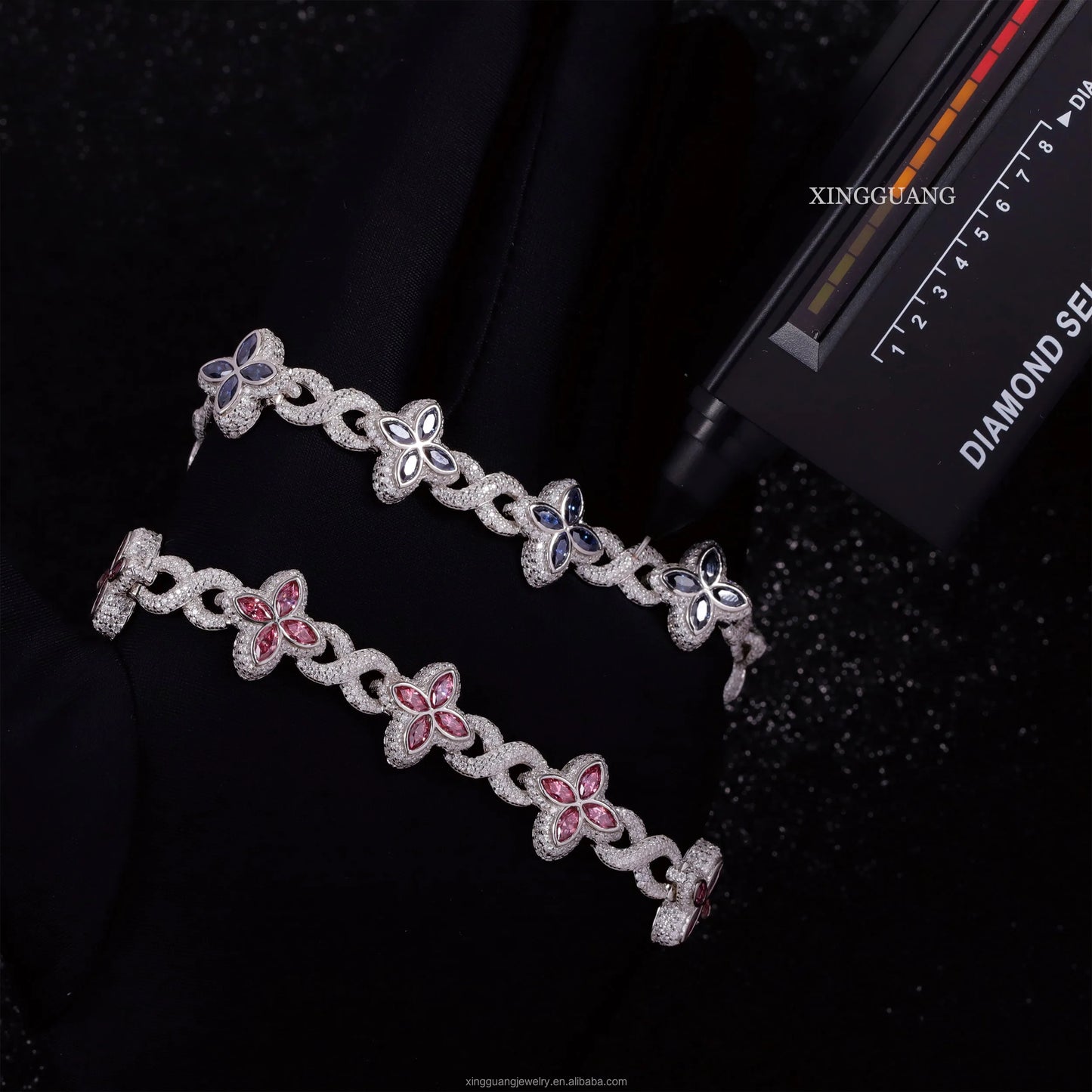 Charm Colorful Marquise Eye Moissanite Four Leaf Clover 925 Silver Cuban Chain Bracelet Mens Women Jewelry Bracelet Bangles