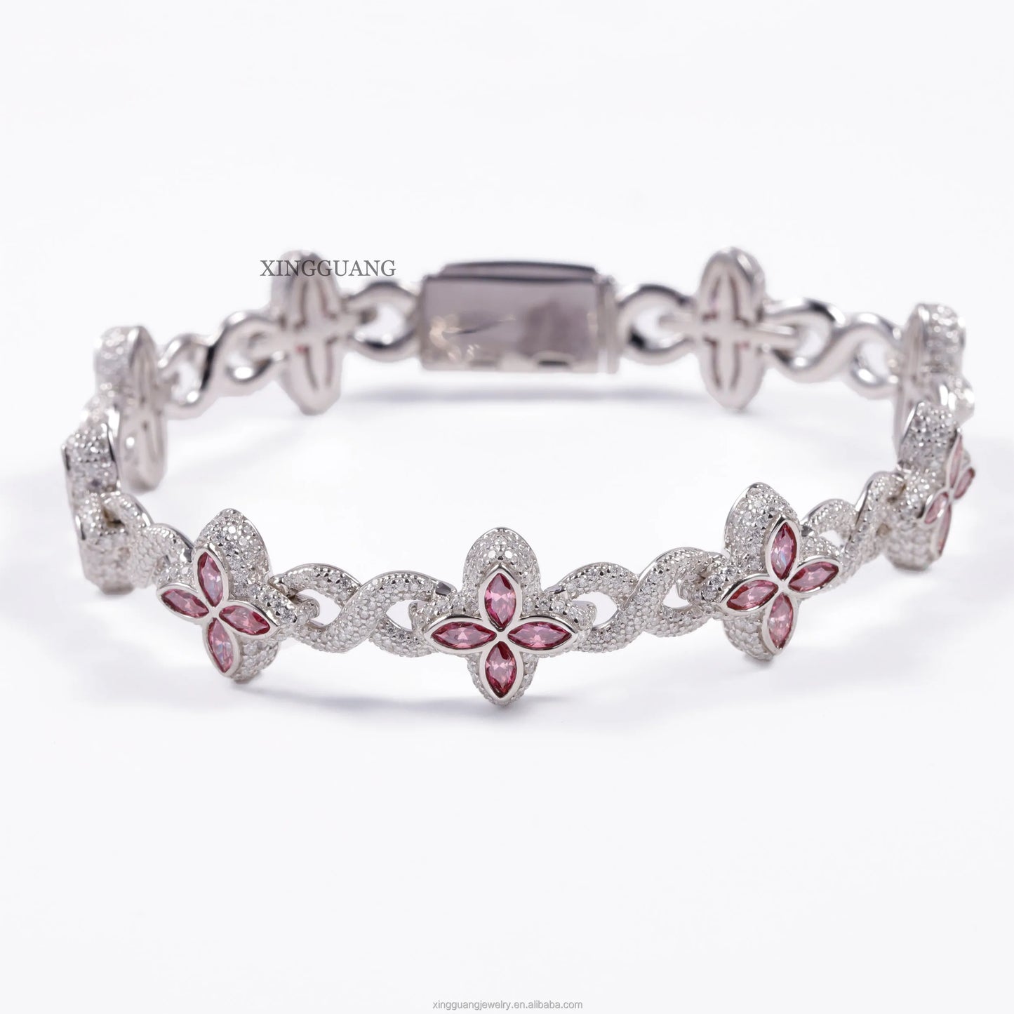 Charm Colorful Marquise Eye Moissanite Four Leaf Clover 925 Silver Cuban Chain Bracelet Mens Women Jewelry Bracelet Bangles