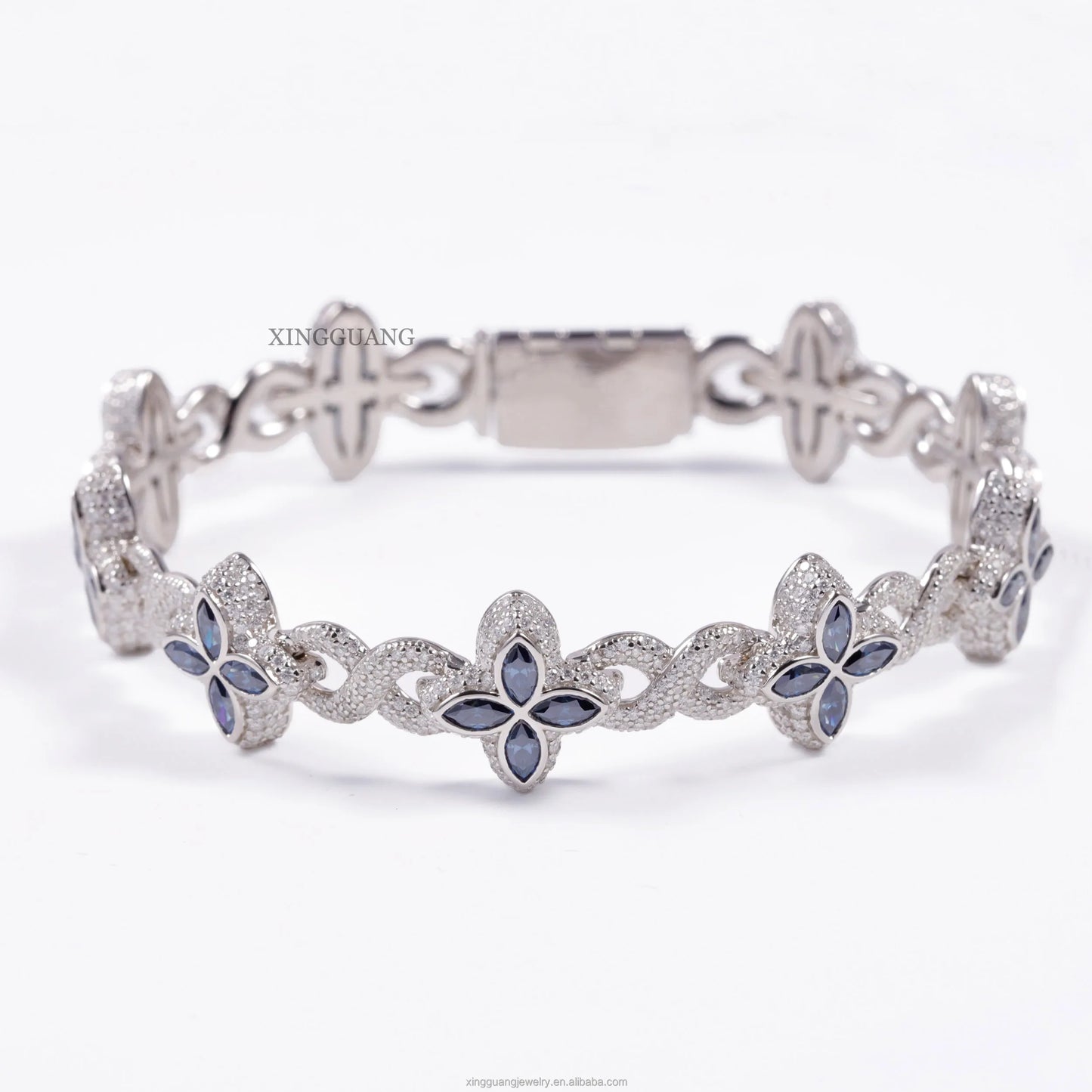 Charm Colorful Marquise Eye Moissanite Four Leaf Clover 925 Silver Cuban Chain Bracelet Mens Women Jewelry Bracelet Bangles