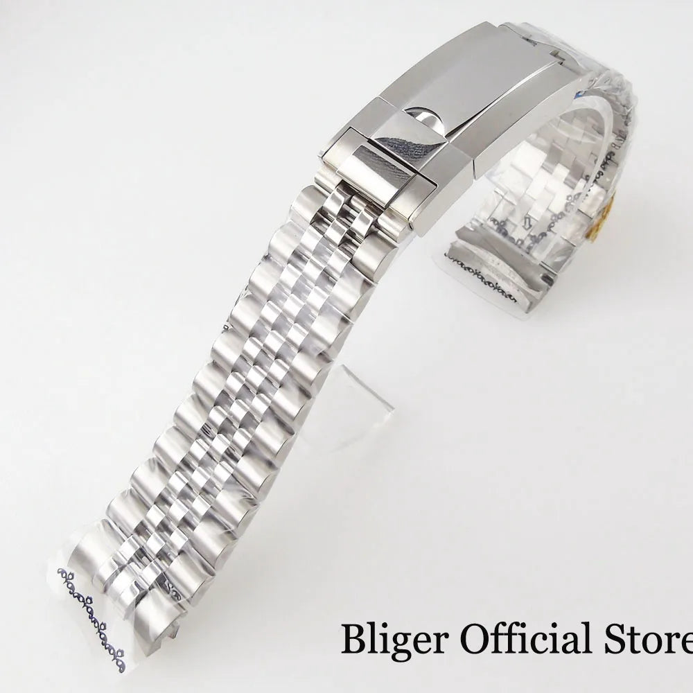 BLIGER Silver Black 20mm Width Stainless Steel Jubilee Watch Strap Bracelet Two Tone Gold/Rose Gold Glide Lock Clasp