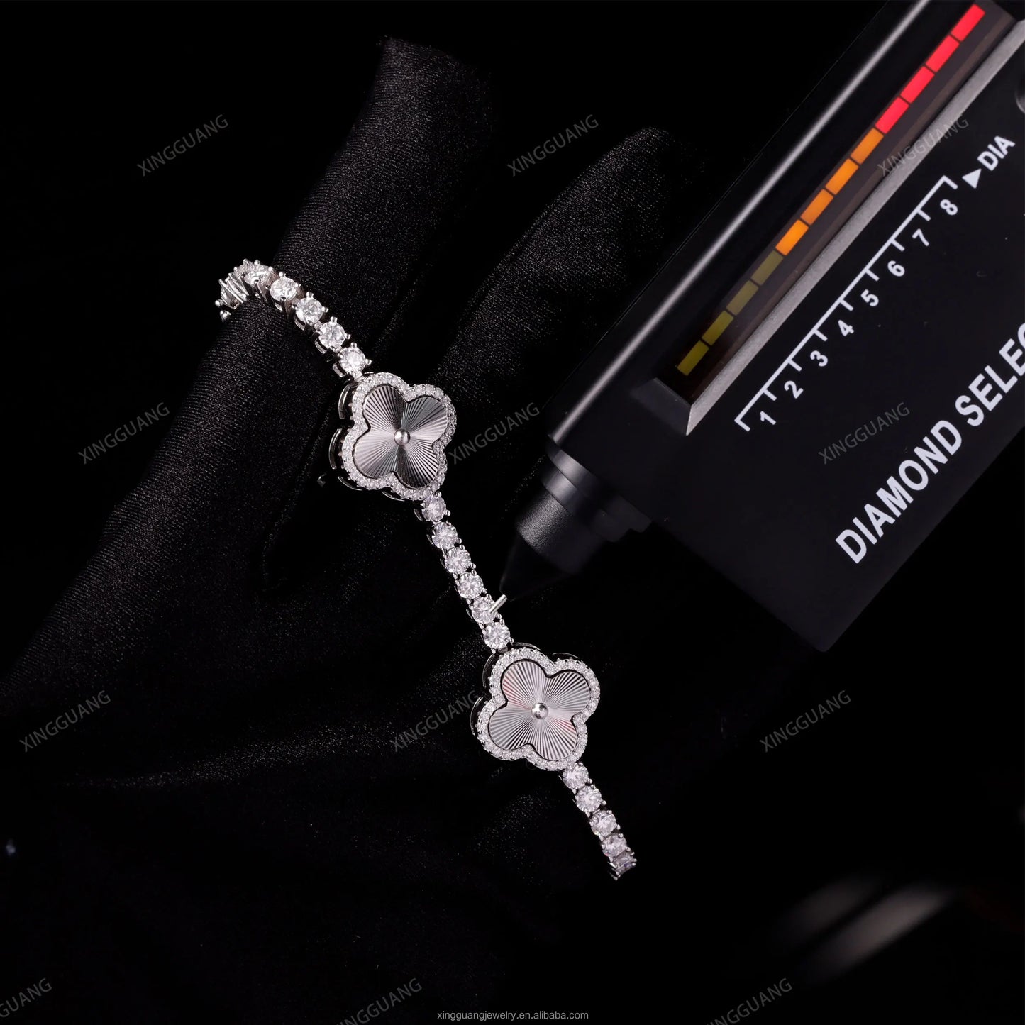 GRA Certificate Hip Hop Style 925 Sterling Silver 3mm VVS1Moissanite Diamond Clover Bracelet Tennis Chain for Men Jewelry