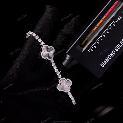 GRA Certificate Hip Hop Style 925 Sterling Silver 3mm VVS1Moissanite Diamond Clover Bracelet Tennis Chain for Men Jewelry
