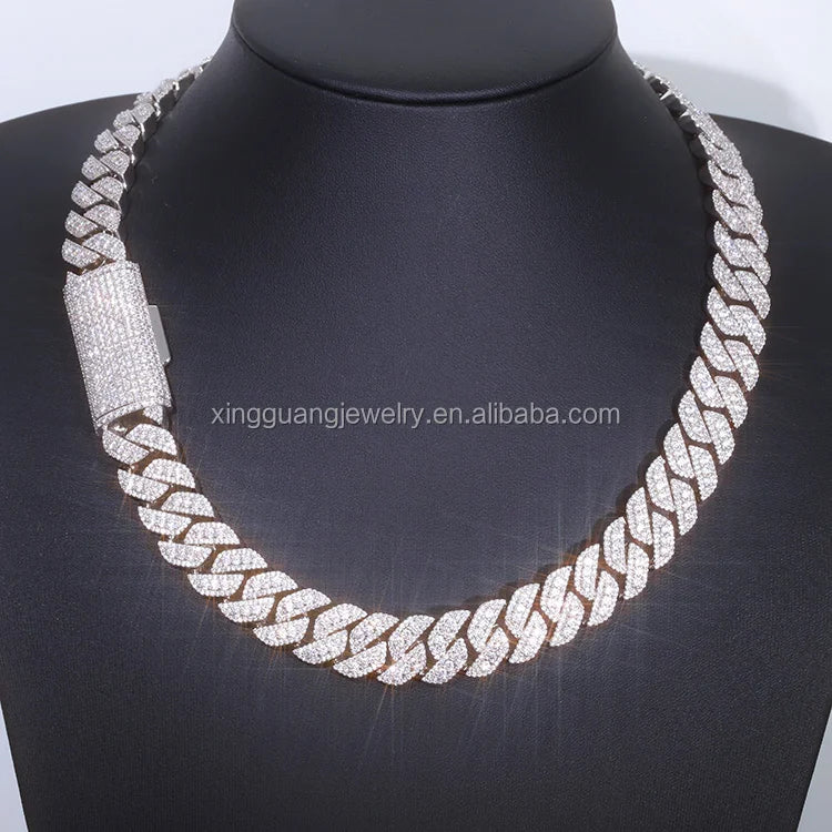 15-20mm Wide VVS Moissanite Diamond Necklace Bracelet 925 Solid Silver Gold Moissanite Cuban Link Chain with GRA Certificate
