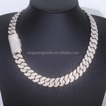 15-20mm Wide VVS Moissanite Diamond Necklace Bracelet 925 Solid Silver Gold Moissanite Cuban Link Chain with GRA Certificate