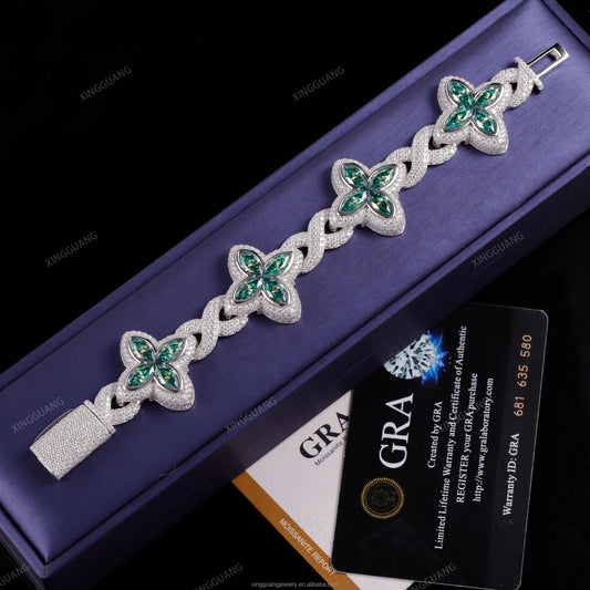 XG Green Marquise Moissanite Bracelets Iced Out Pass Diamond Tester 925 Silver Plated Gold Fine Jewelry Bracelets