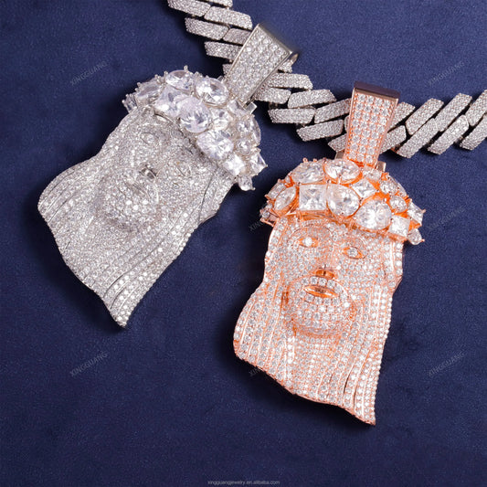 Hip Hop Big Size Moissanite Jesus Pendant Jewelry 925 Solid Silver Pendant Charms VVS Moissanite Jesus Pendant for Necklace