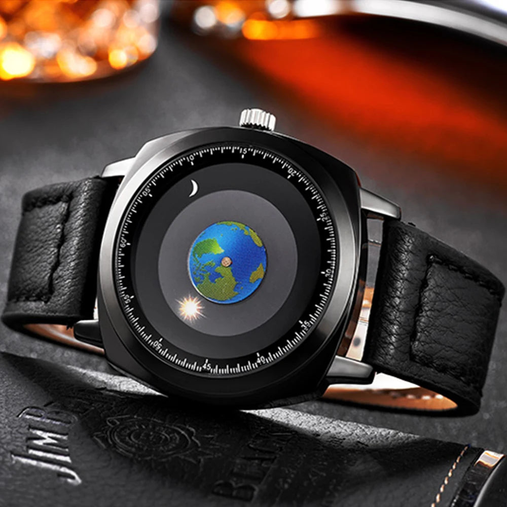 ADDIES Fashion Personality Creative Rotation Earth Watch Silicone Leather Quartz Sport Watches