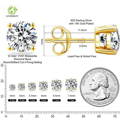 Luxury Moissanite Stud 1ct VVS 925 Sterling Silver Men Women Jewelry Flower Cluster Halo Diamond Earrings With GRA Certificate