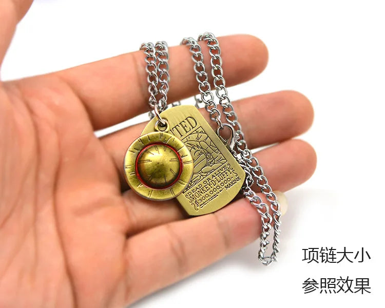 Anime One Piece Necklace Luffy Straw Hat And Skull Logo Dog Tag Pendant Men Fashion Choker Accessories Jewelry Figure Toys