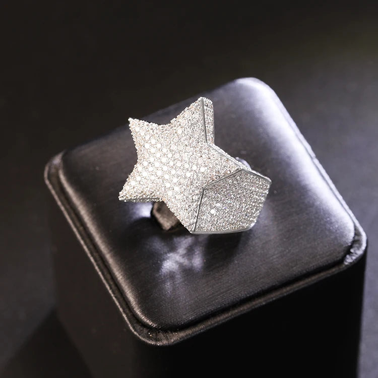 Hiphop Men Women Fine Jewelry 18k Gold Plated 925 Sterling Silver VVS Moissanite Diamond Cross Star Ring Pass Diamond Tester
